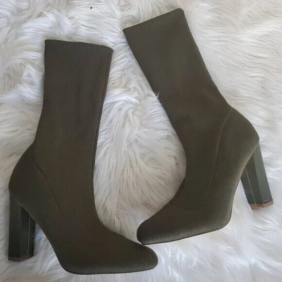 Steve Madden Shoes - Steve Madden Olive Pull On Mid-Calf Stretch Fabric Block Heel Boots SZ 8